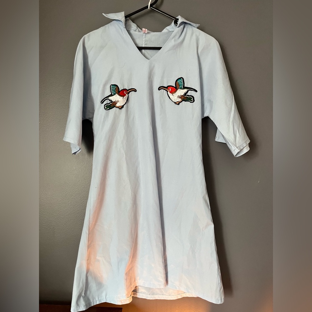 Light Blue Dress(or tunic!) with Hummingbird Embroidery